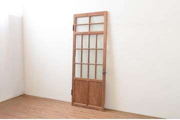 アンティーク建具　大正ロマン　希少な背高サイズ!!古い木味が魅力のガラス扉1枚(木製扉、ドア)(R-067191)