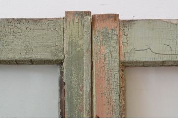 アンティーク建具　ペイント仕上げ限定　シンプルなデザインでインテリアに取り入れやすいペイントガラス窓2枚セット(引き戸、ガラス戸)(R-067192)