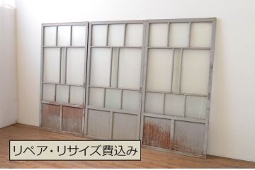 アンティーク建具　大正ロマン　ノスタルジックな雰囲気漂うガラス戸3枚セット(引き戸)(R-067193)