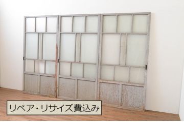 アンティーク建具　大正ロマン　ノスタルジックな雰囲気漂うガラス戸3枚セット(引き戸)(R-067194)