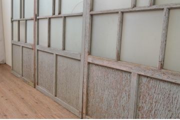 アンティーク建具　大正ロマン　ノスタルジックな雰囲気漂うガラス戸3枚セット(引き戸)(R-067194)