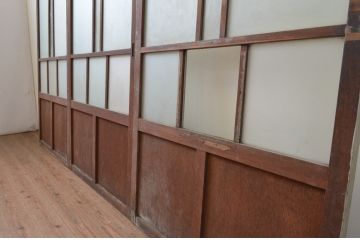 アンティーク建具　大正ロマン　ノスタルジックな雰囲気漂うガラス戸3枚セット(引き戸)(R-067194)