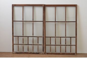 アンティーク建具　大正ロマン　レトロな雰囲気漂うガラス窓2枚セット(引き戸、ガラス戸)(R-067196)