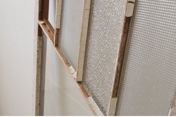 アンティーク建具　ペイント仕上げ限定　大正ロマンの雰囲気漂うペイントガラス窓1枚(木製扉、ガラス扉、ドア)(R-067199)
