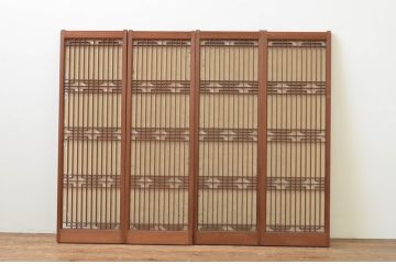 アンティーク建具　和の空間を演出する書院障子戸4枚セット(引き戸、書院戸、窓)(R-067200)