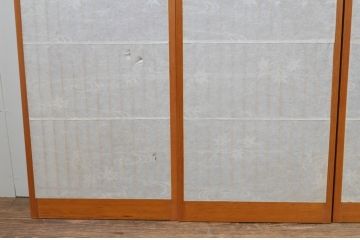 アンティーク建具　松と鶴の彫刻入りの書院障子戸4枚セット(引き戸、書院戸、窓)(R-067203)