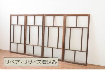 アンティーク建具　大正ロマン　ノスタルジックな雰囲気漂う幅狭ガラス窓4枚セット(引き戸、ガラス戸)(R-067204)