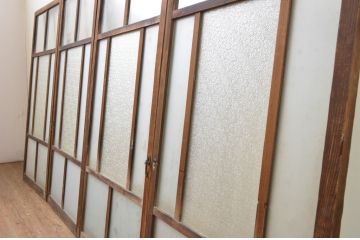 アンティーク建具　大正ロマン　ノスタルジックな雰囲気漂う幅狭ガラス窓4枚セット(引き戸、ガラス戸)(R-067204)