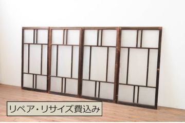 アンティーク建具　大正ロマン　ノスタルジックな雰囲気漂う幅狭ガラス窓4枚セット(引き戸、ガラス戸)(R-067206)
