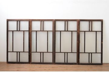 アンティーク建具　大正ロマン　ノスタルジックな雰囲気漂う幅狭ガラス窓4枚セット(引き戸、ガラス戸)(R-067206)