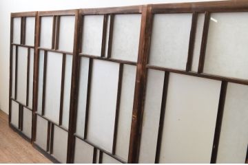 アンティーク建具　大正ロマン　ノスタルジックな雰囲気漂う幅狭ガラス窓4枚セット(引き戸、ガラス戸)(R-067206)