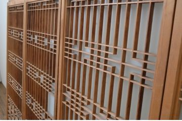 アンティーク建具　繊細な組子が魅力のガラス入り書院戸4枚セット(引き戸、ガラス戸、窓)(R-067207)