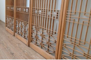 アンティーク建具　繊細な組子が魅力のガラス入り書院戸4枚セット(引き戸、ガラス戸、窓)(R-067207)