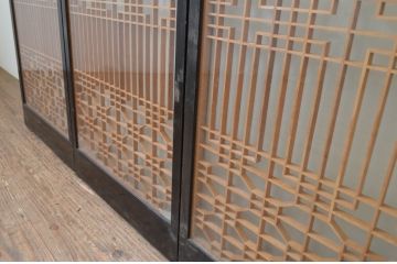 アンティーク建具　和モダンな空間を演出する両面ガラスの組子入り書院戸4枚セット(引き戸、ガラス戸、窓)(R-067208)