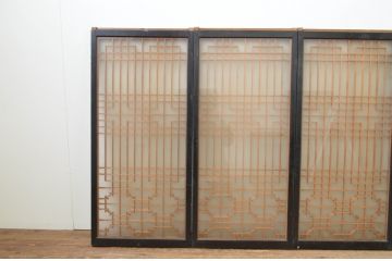 アンティーク建具　上質な和の空間作りにおすすめな両面ガラスの書院戸4枚セット(引き戸、ガラス戸、窓、組子入り)(R-067209)