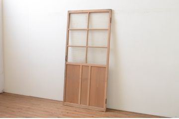 アンティーク建具　レトロなモールガラス入りのガラス扉1枚(木製扉、ドア)(R-067216)