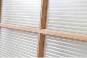アンティーク建具　レトロなモールガラス入りのガラス扉1枚(木製扉、ドア)(R-067216)