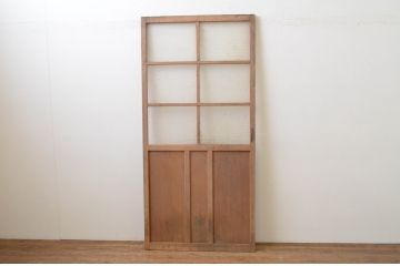 アンティーク建具　レトロなモールガラス入りのガラス扉1枚(木製扉、ドア)(R-067216)