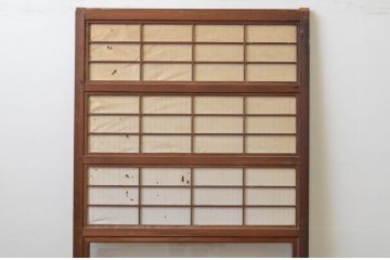 アンティーク建具　裏障子付き　和の空間を演出する格子戸1枚(引き戸、障子戸、ガラス帯戸)(R-067217)
