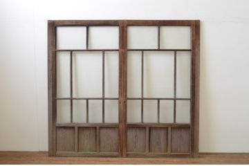 アンティーク建具　大正ロマン　和の空間を演出するガラス戸2枚セット(引き戸)(R-067223)