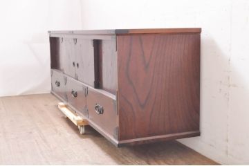 中古　筑後民芸家具　和モダンな空間にぴったりの箪笥ローボード(リビングボード、テレビ台、テレビボード、収納棚、戸棚)(R-067233)