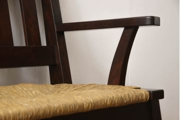 中古　稀少　特注品　松本民芸家具　縦桟背もたれのすっきりしたデザインが目を引くラッシベンチ(2人掛け、2.5人掛け、3人掛け、長イス、長椅子、アームチェア、ダイニングチェア)(R-067241)