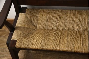 中古　稀少　特注品　松本民芸家具　縦桟背もたれのすっきりしたデザインが目を引くラッシベンチ(2人掛け、2.5人掛け、3人掛け、長イス、長椅子、アームチェア、ダイニングチェア)(R-067241)