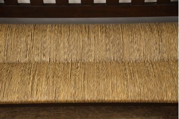 中古　稀少　特注品　松本民芸家具　縦桟背もたれのすっきりしたデザインが目を引くラッシベンチ(2人掛け、2.5人掛け、3人掛け、長イス、長椅子、アームチェア、ダイニングチェア)(R-067241)
