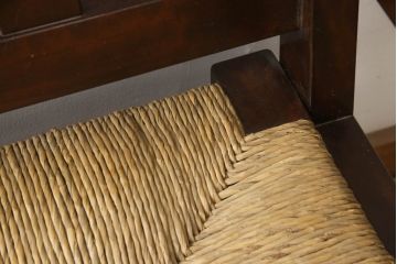 中古　稀少　特注品　松本民芸家具　縦桟背もたれのすっきりしたデザインが目を引くラッシベンチ(2人掛け、2.5人掛け、3人掛け、長イス、長椅子、アームチェア、ダイニングチェア)(R-067241)