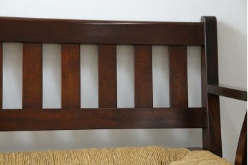 中古　稀少　特注品　松本民芸家具　縦桟背もたれのすっきりしたデザインが目を引くラッシベンチ(2人掛け、2.5人掛け、3人掛け、長イス、長椅子、アームチェア、ダイニングチェア)(R-067241)