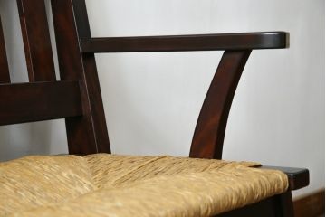 中古　稀少　特注品　松本民芸家具　縦桟背もたれのすっきりしたデザインが目を引くラッシベンチ(2人掛け、2.5人掛け、3人掛け、長イス、長椅子、アームチェア、ダイニングチェア)(R-067241)