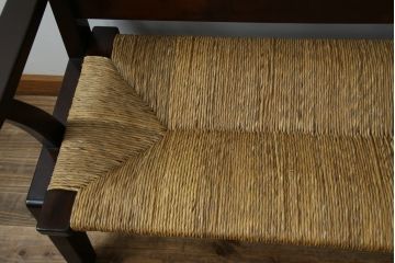 中古　稀少　特注品　松本民芸家具　縦桟背もたれのすっきりしたデザインが目を引くラッシベンチ(2人掛け、2.5人掛け、3人掛け、長イス、長椅子、アームチェア、ダイニングチェア)(R-067241)