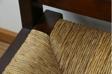 中古　稀少　特注品　松本民芸家具　縦桟背もたれのすっきりしたデザインが目を引くラッシベンチ(2人掛け、2.5人掛け、3人掛け、長イス、長椅子、アームチェア、ダイニングチェア)(R-067241)