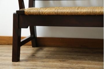 中古　稀少　特注品　松本民芸家具　縦桟背もたれのすっきりしたデザインが目を引くラッシベンチ(2人掛け、2.5人掛け、3人掛け、長イス、長椅子、アームチェア、ダイニングチェア)(R-067241)