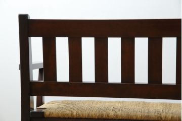 中古　稀少　特注品　松本民芸家具　縦桟背もたれのすっきりしたデザインが目を引くラッシベンチ(2人掛け、2.5人掛け、3人掛け、長イス、長椅子、アームチェア、ダイニングチェア)(R-067241)