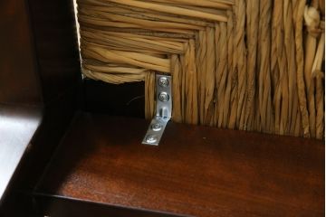 中古　稀少　特注品　松本民芸家具　縦桟背もたれのすっきりしたデザインが目を引くラッシベンチ(2人掛け、2.5人掛け、3人掛け、長イス、長椅子、アームチェア、ダイニングチェア)(R-067241)