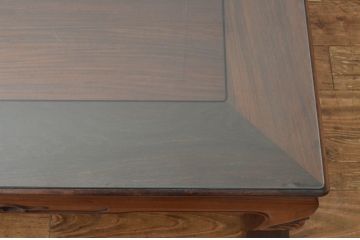 中古　美品　京指物　西村作　花梨(カリン)材　漆塗り　深みのある色合いが魅力の彫刻入り座卓(ローテーブル、センターテーブル)(R-067245)