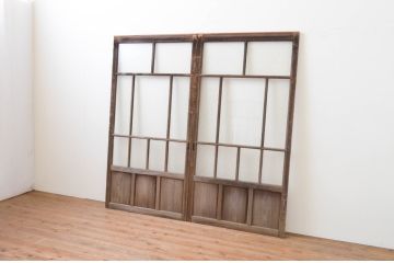 アンティーク建具　大正ロマン　和の空間を演出するガラス戸2枚セット(引き戸)(R-067292)