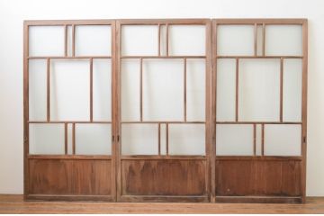 アンティーク建具　大正ロマン　和の空間を演出するガラス戸3枚セット(引き戸)(R-067293)