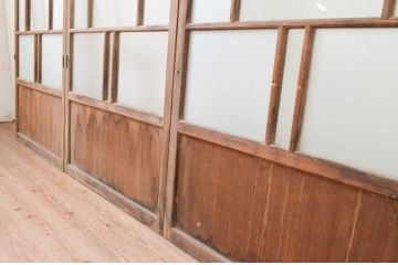 アンティーク建具　大正ロマン　和の空間を演出するガラス戸3枚セット(引き戸)(R-067293)
