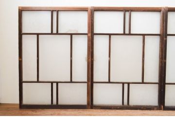 アンティーク建具　大正ロマン　ノスタルジックな雰囲気を醸し出すガラス窓4枚セット(引き戸、ガラス戸)(R-067300)