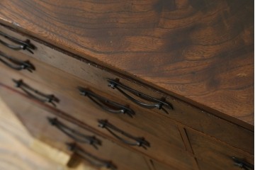 和製アンティーク　上手物　蟻組み(アリ組み、あり組み)　三方欅(ケヤキ)材　漆塗り　引き出し10杯付き!!くっきりした杢目が魅力の小引き出し　(R-067318)