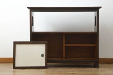 和製ビンテージ　松本民芸家具　#221型(II)　上質な和の空間を演出するクズ布茶棚(茶タンス、飾り棚、収納棚、戸棚、サイドボード、ヴィンテージ)(定価約37万円)(R-067321)