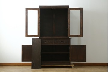 中古　軽井沢彫り　桜モチーフの彫刻がびっしりと施された食器棚　(R-067322)
