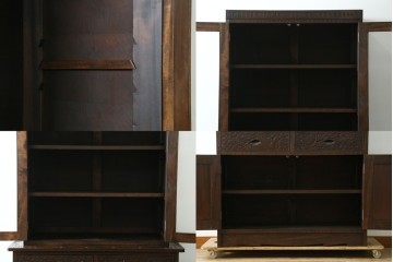 中古　軽井沢彫り　桜モチーフの彫刻がびっしりと施された食器棚　(R-067322)