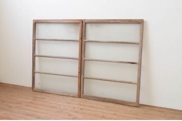 アンティーク建具　レトロなモールガラス入りのガラス窓2枚セット(引き戸、ガラス戸)(R-067330)