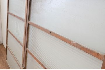 アンティーク建具　レトロなモールガラス入りのガラス窓2枚セット(引き戸、ガラス戸)(R-067330)