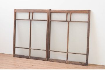 アンティーク建具　大正ロマンの雰囲気漂うガラス窓2枚セット(引き戸、ガラス戸)(R-067332)