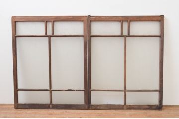 アンティーク建具　大正ロマンの雰囲気漂うガラス窓2枚セット(引き戸、ガラス戸)(R-067332)