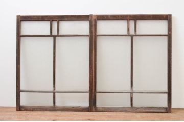 アンティーク建具　大正ロマンの雰囲気漂うガラス窓2枚セット(引き戸、ガラス戸)(R-067332)